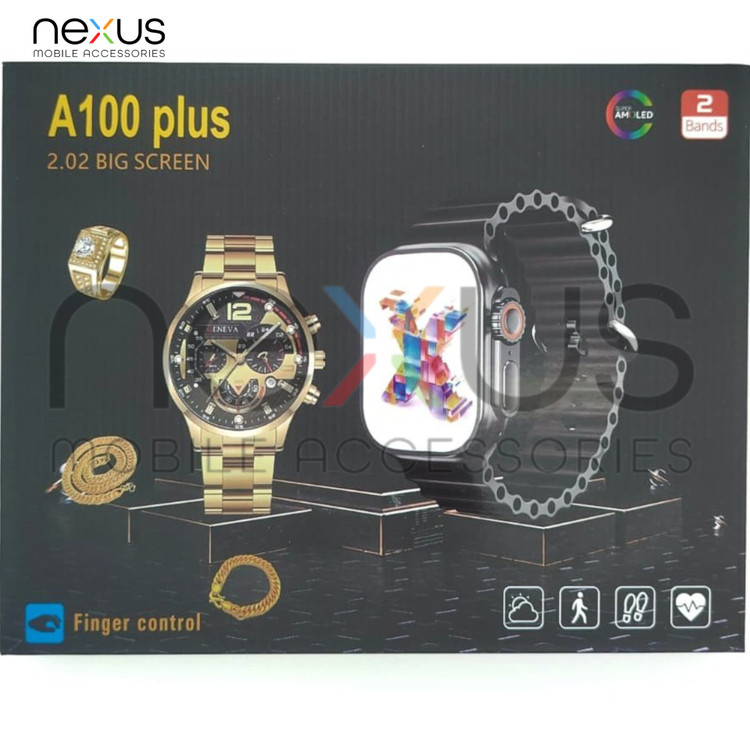ساعت هوشمند A100 plus + ساعت مچی و سرویس بدل